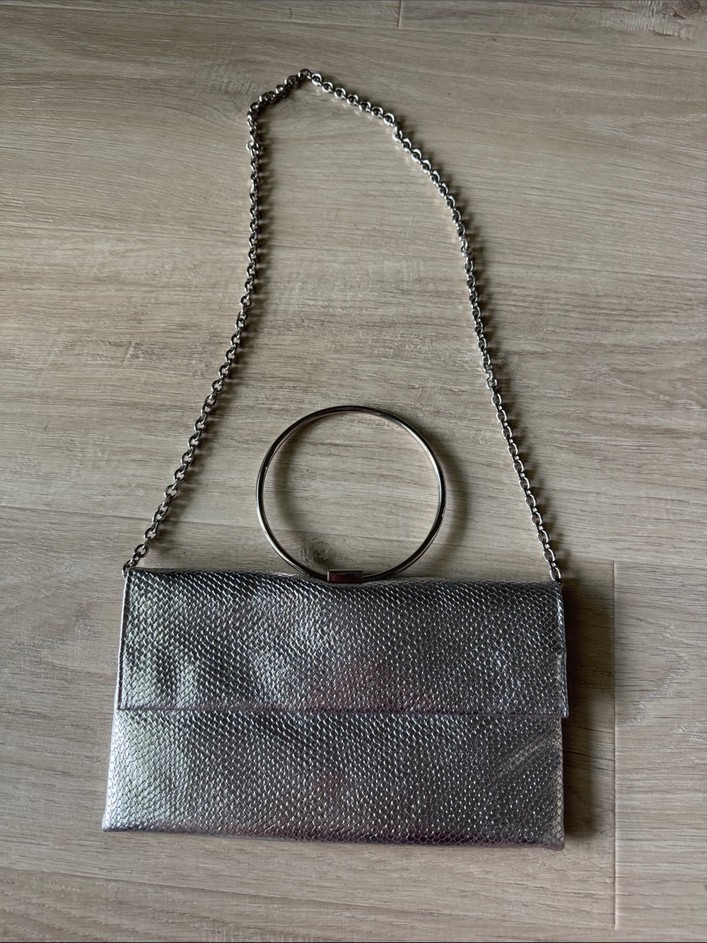 Sondra Roberts Silver Textured Ring-Handle Evening Clutch